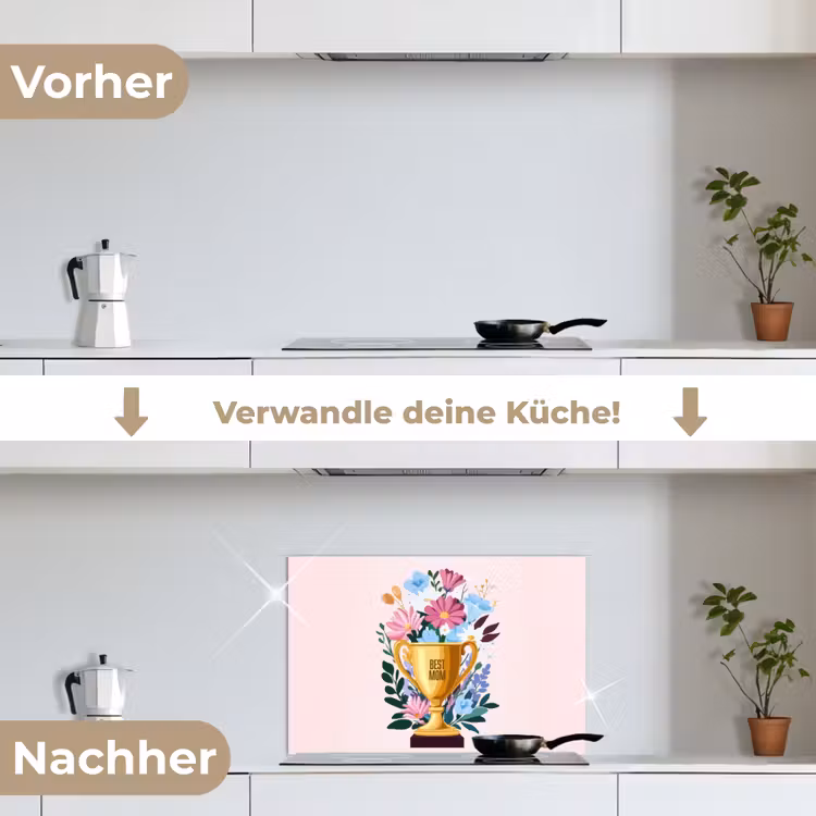 Spritzschutz Küche - Trophäe - Beste Mutter - Blumen - Bunt — 7