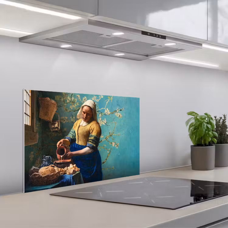 Spritzschutz Küche - Milchmädchen - Mandelblüte - Van Gogh - Vermeer - Gemälde - Alte Meister — 1