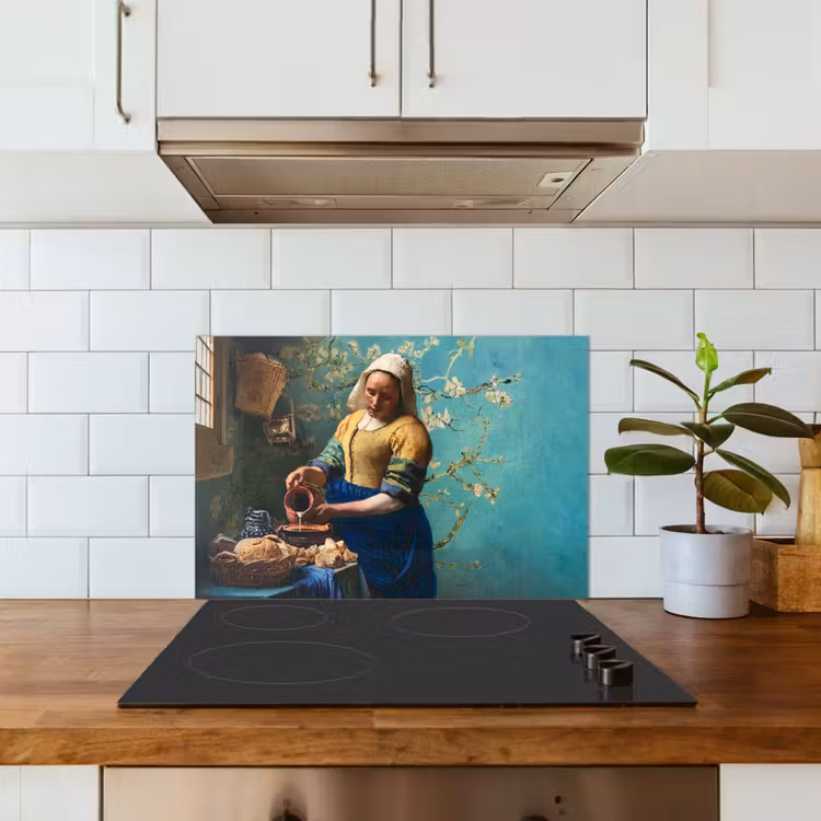 Spritzschutz Küche - Milchmädchen - Mandelblüte - Van Gogh - Vermeer - Gemälde - Alte Meister — 3