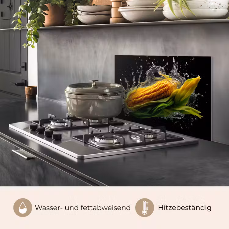 Spritzschutz Küche - Mais - Gemüse - Pflanzen - Schwarz - Wasser — 2