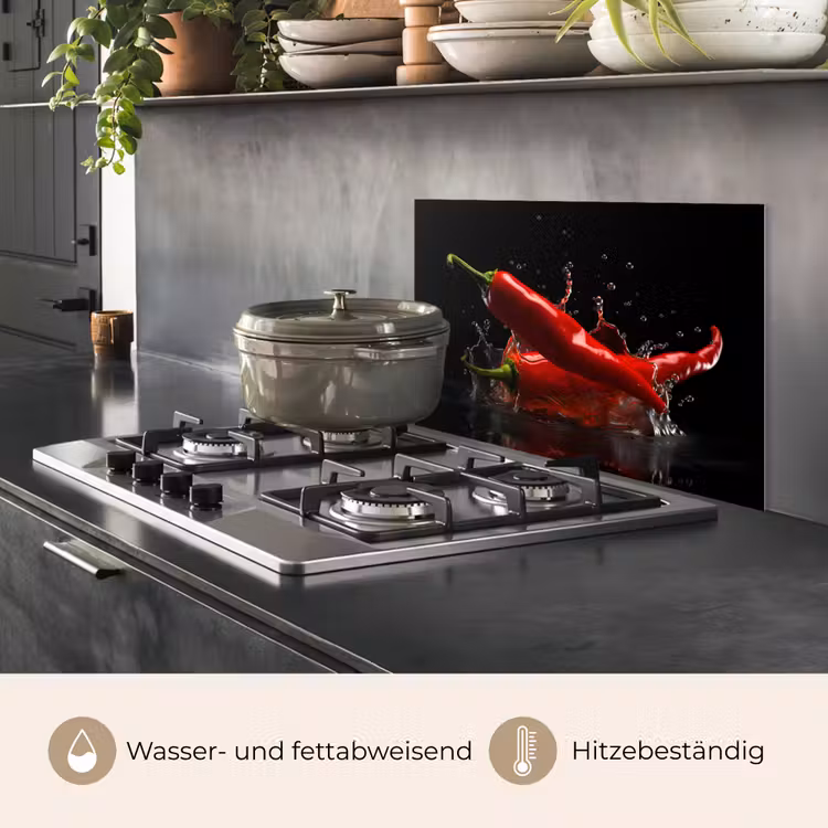 Spritzschutz Küche - Paprika - Rot - Schwarz - Wasser - Gemüse — 2