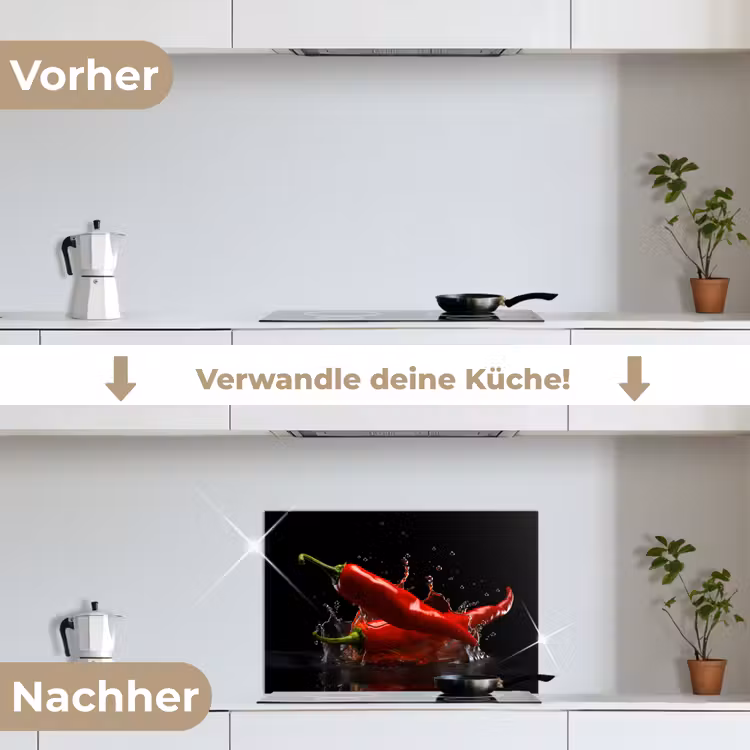 Spritzschutz Küche - Paprika - Rot - Schwarz - Wasser - Gemüse — 7