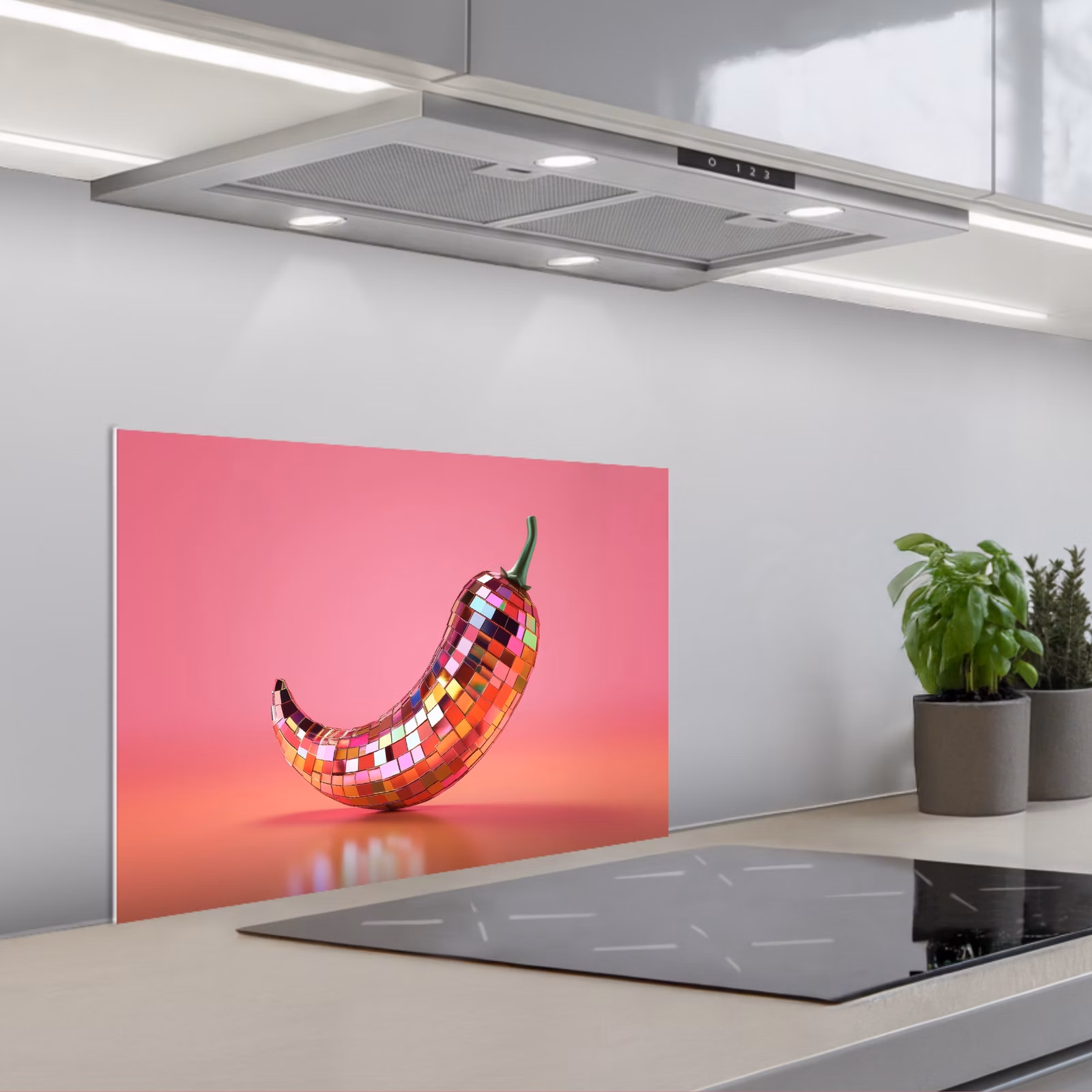 Spritzschutz Küche - Paprika - Disco - Rot - Glitzer — 1