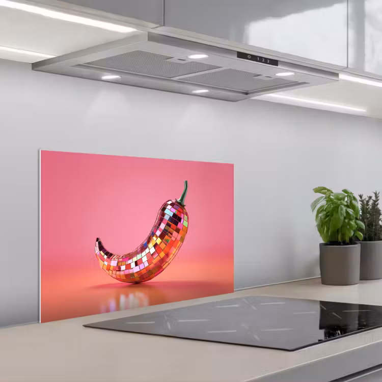 Spritzschutz Küche - Paprika - Disco - Rot - Glitzer — 1