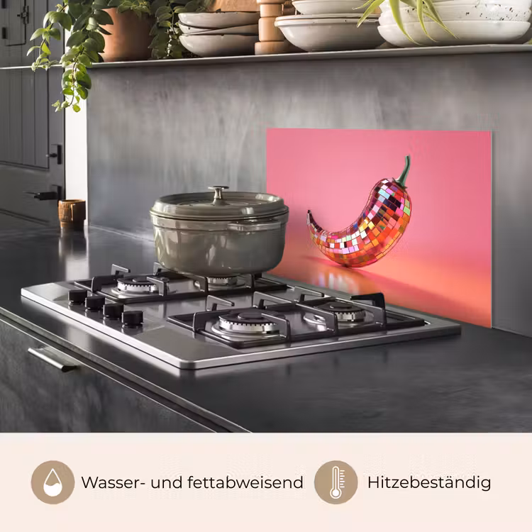 Spritzschutz Küche - Paprika - Disco - Rot - Glitzer — 2