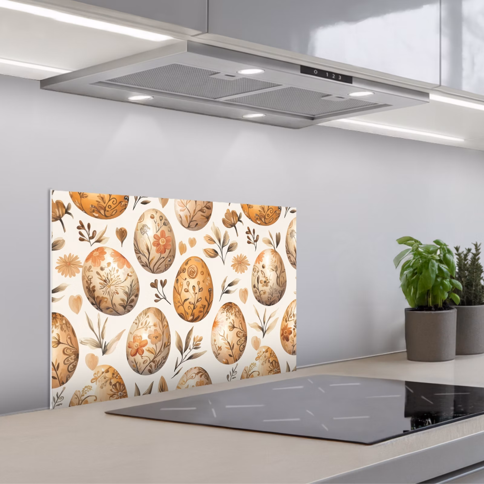 Spritzschutz Küche - Ostereier - Braun - Blumen — 1