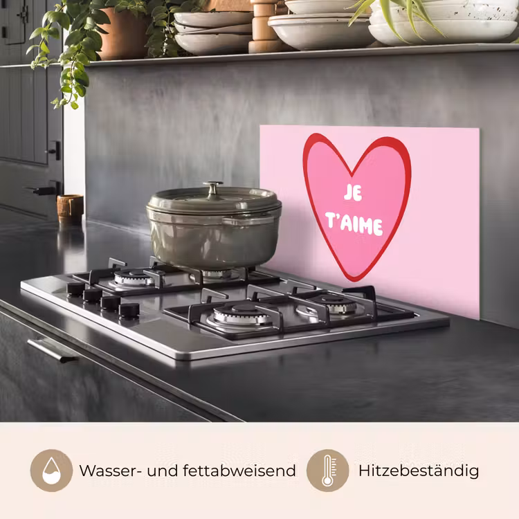 Spritzschutz Küche - Herz - Französisch - Valentinstag - Rosa — 2