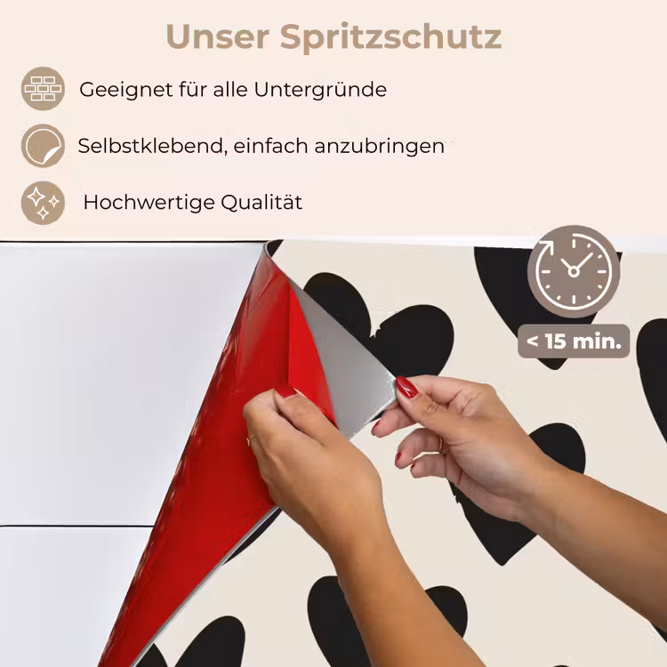 Spritzschutz Küche - Herzen - Schwarz - Beige — 4