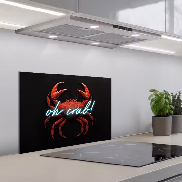 Spritzschutz Küche - Krabbe - Rot - Neon - Zitat — 1