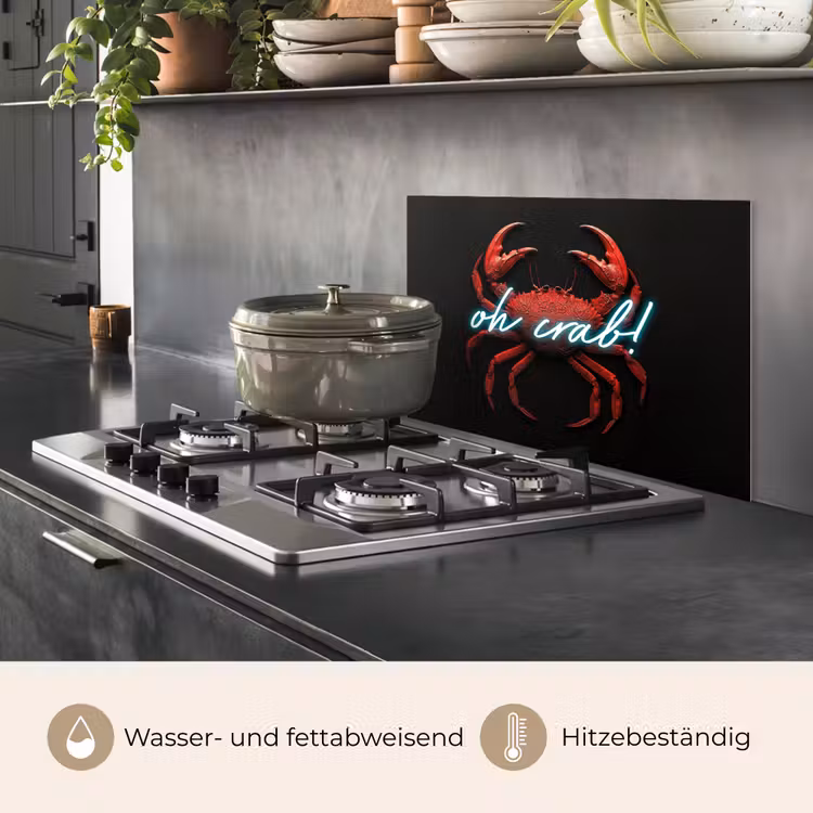 Spritzschutz Küche - Krabbe - Rot - Neon - Zitat — 2