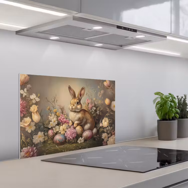 Spritzschutz Küche - Hase - Stilleben - Blumen — 1