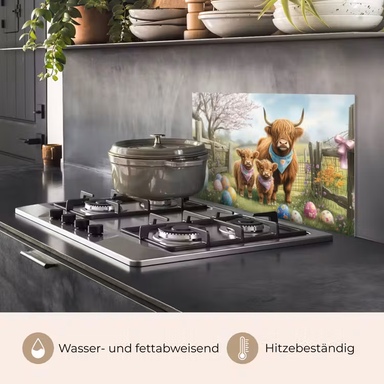 Spritzschutz Küche - Schottische Highlander - Ostereier - Frühling — 2