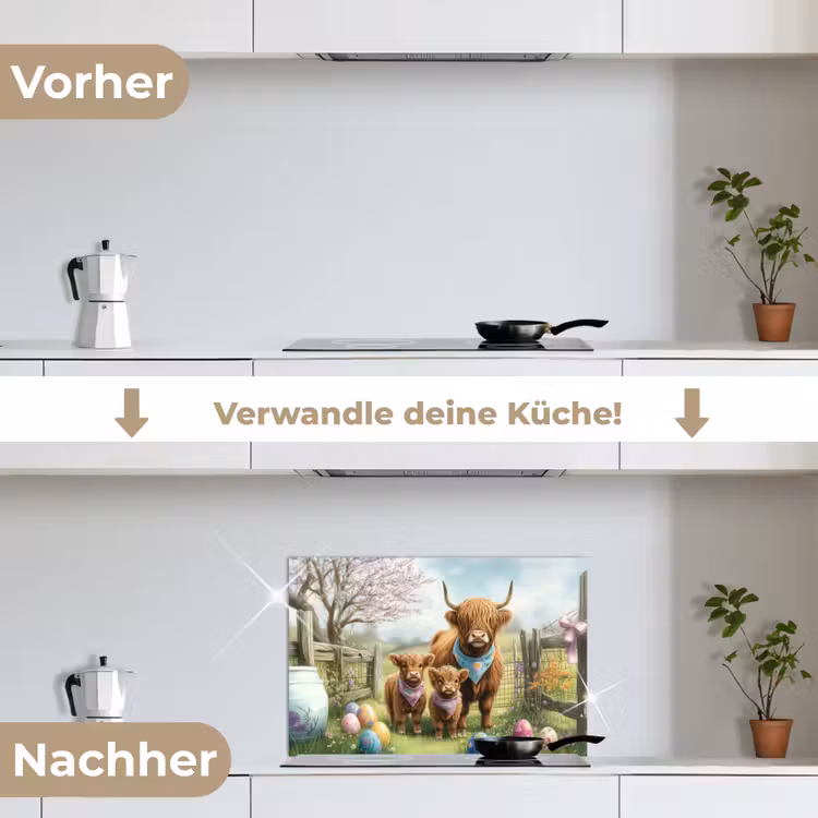 Spritzschutz Küche - Schottische Highlander - Ostereier - Frühling — 7