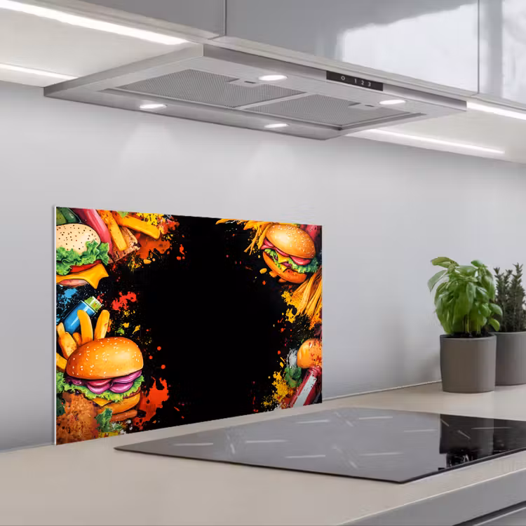 Spritzschutz Küche - Fastfood - Graffiti - Hamburger - Lebensmittel - Modern — 1