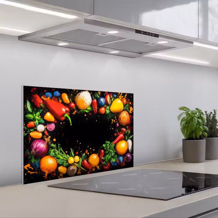 Spritzschutz Küche - Gemüse - Graffiti - Farbenfroh - Kochen - Abstrakt — 1