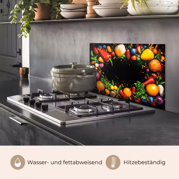 Spritzschutz Küche - Gemüse - Graffiti - Farbenfroh - Kochen - Abstrakt — 2