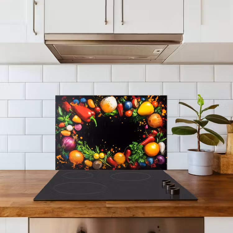 Spritzschutz Küche - Gemüse - Graffiti - Farbenfroh - Kochen - Abstrakt — 3
