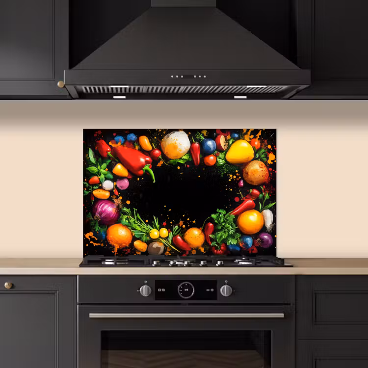 Spritzschutz Küche - Gemüse - Graffiti - Farbenfroh - Kochen - Abstrakt — 5