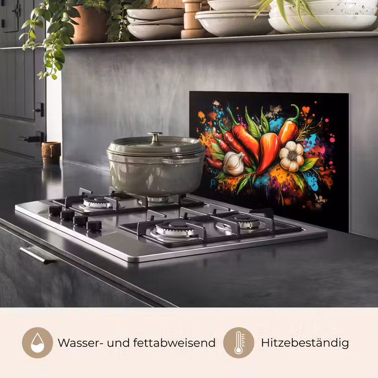Spritzschutz Küche - Gemüse - Paprika - Knoblauch - Graffiti - Farbe - Bunt — 2