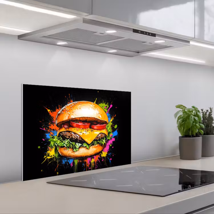 Spritzschutz Küche - Hamburger - Graffiti - Farbe - Bunt - Essen - Abstrakt — 1