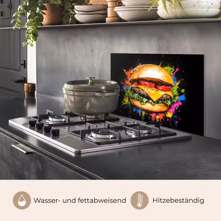 Spritzschutz Küche - Hamburger - Graffiti - Farbe - Bunt - Essen - Abstrakt — 2