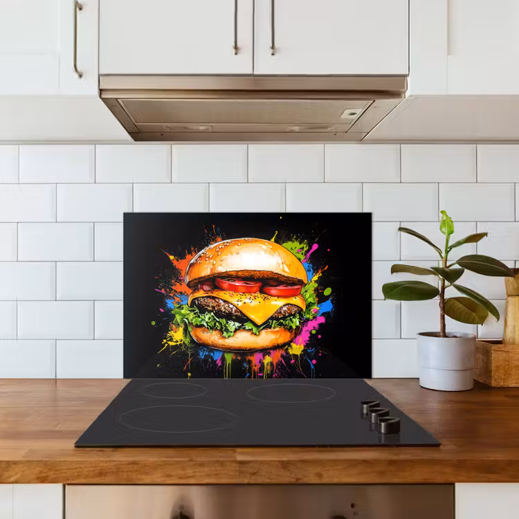 Spritzschutz Küche - Hamburger - Graffiti - Farbe - Bunt - Essen - Abstrakt — 3