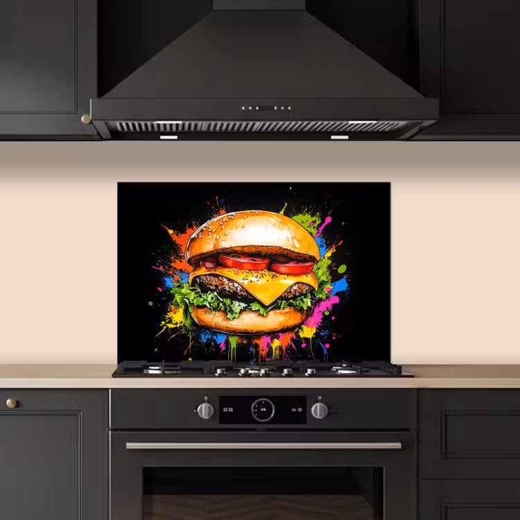 Spritzschutz Küche - Hamburger - Graffiti - Farbe - Bunt - Essen - Abstrakt — 5