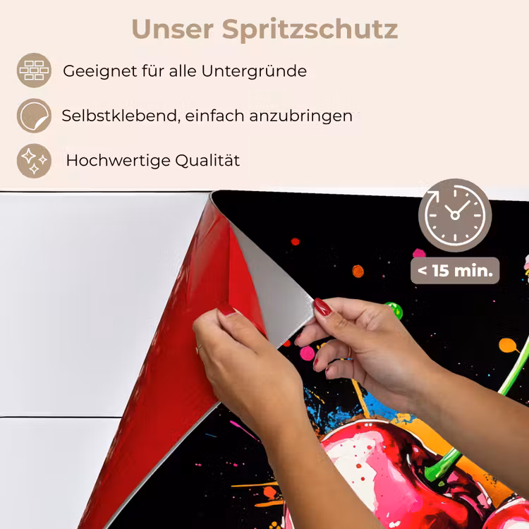 Spritzschutz Küche - Kirschen - Obst - Graffiti - Farbe - Abstrakt - Modern - Farbenfroh — 4