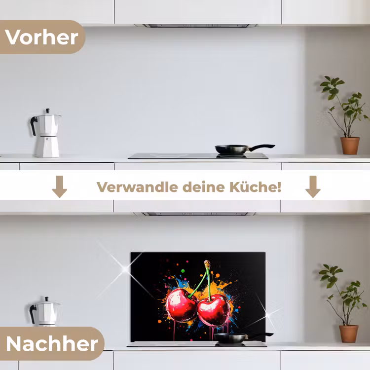 Spritzschutz Küche - Kirschen - Obst - Graffiti - Farbe - Abstrakt - Modern - Farbenfroh — 7