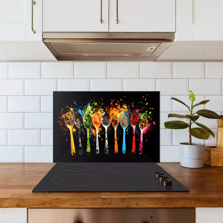 Spritzschutz Küche - Löffel - Gewürze - Modern - Graffiti - Farbe - Farbenfroh — 3