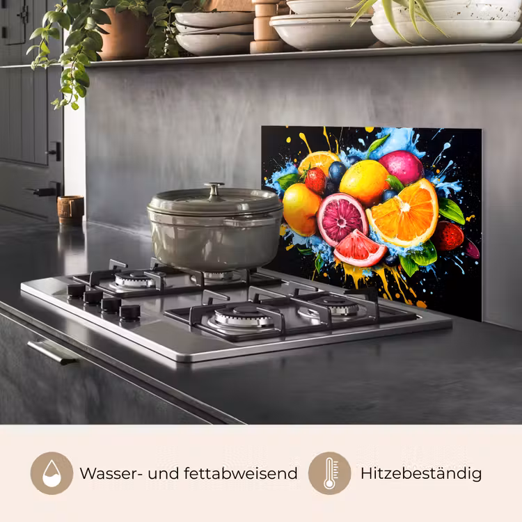 Spritzschutz Küche - Obst - Graffiti - Bunt - Orange - Erdbeere - Abstrakt — 2