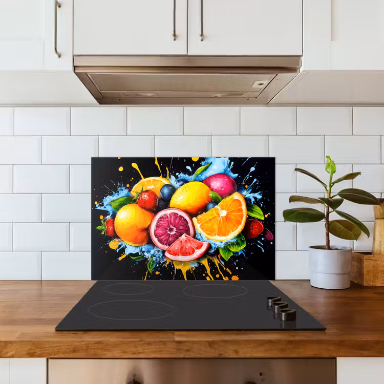 Spritzschutz Küche - Obst - Graffiti - Bunt - Orange - Erdbeere - Abstrakt — 3