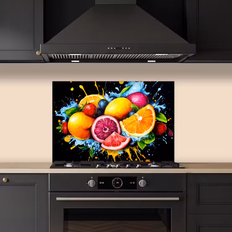Spritzschutz Küche - Obst - Graffiti - Bunt - Orange - Erdbeere - Abstrakt — 5