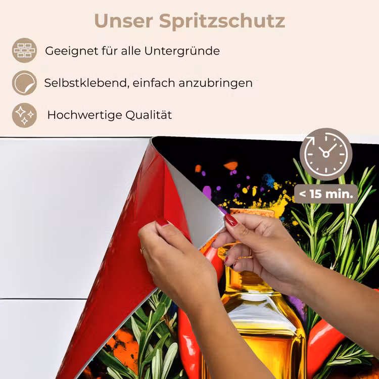 Spritzschutz Küche - Olivenöl - Graffiti - Pfeffer - Oliven - Modern — 4
