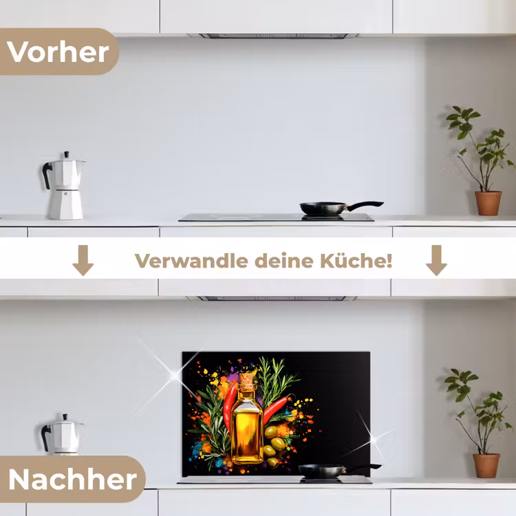 Spritzschutz Küche - Olivenöl - Graffiti - Pfeffer - Oliven - Modern — 7