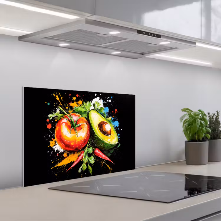 Spritzschutz Küche - Tomate - Avocado - Paprika - Graffiti - Farbe - Modern — 1
