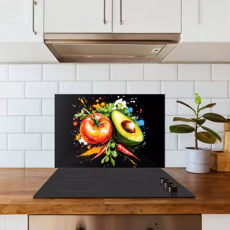 Spritzschutz Küche - Tomate - Avocado - Paprika - Graffiti - Farbe - Modern — 3