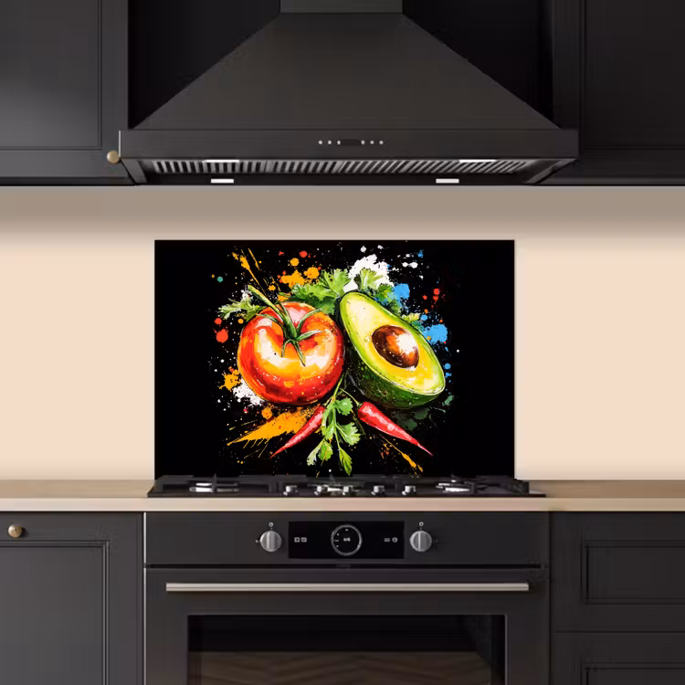 Spritzschutz Küche - Tomate - Avocado - Paprika - Graffiti - Farbe - Modern — 5