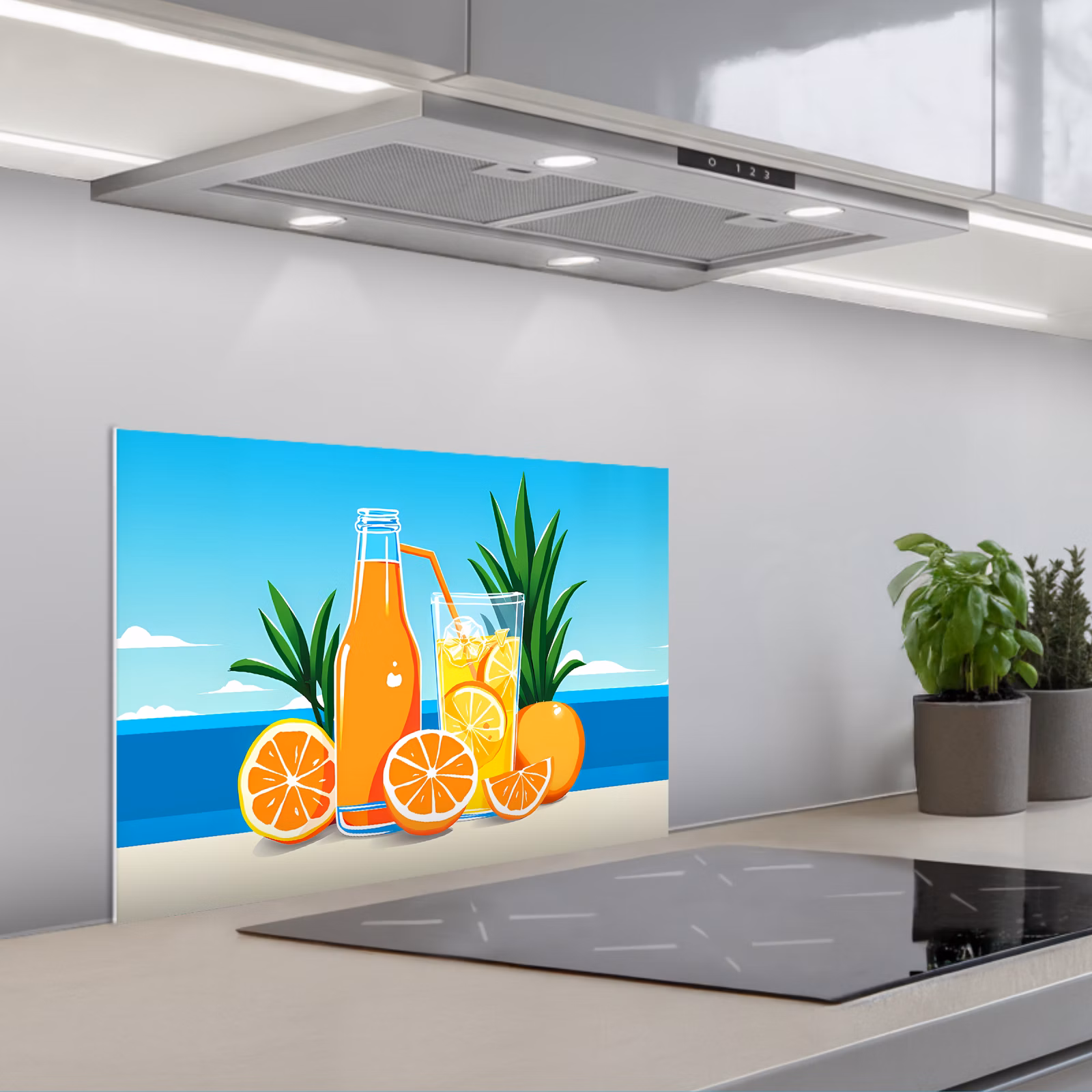 Spritzschutz Küche - Orangen - Eiswürfel - Meer - Illustration — 1