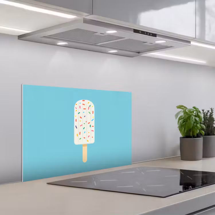 Spritzschutz Küche - Eiscreme - Stiel - Streusel - Hellblau — 1