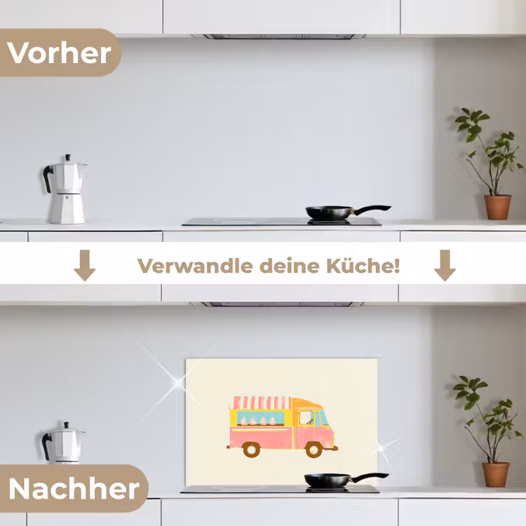 Spritzschutz Küche - Eiscreme-Wagen - Retro - Softeis - Rosa — 7