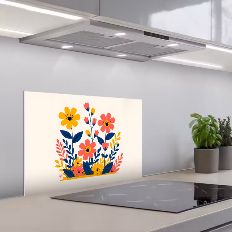 Spritzschutz Küche - Illustration - Blumen - Blätter - Rosa — 1