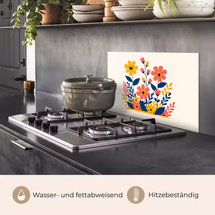 Spritzschutz Küche - Illustration - Blumen - Blätter - Rosa — 2