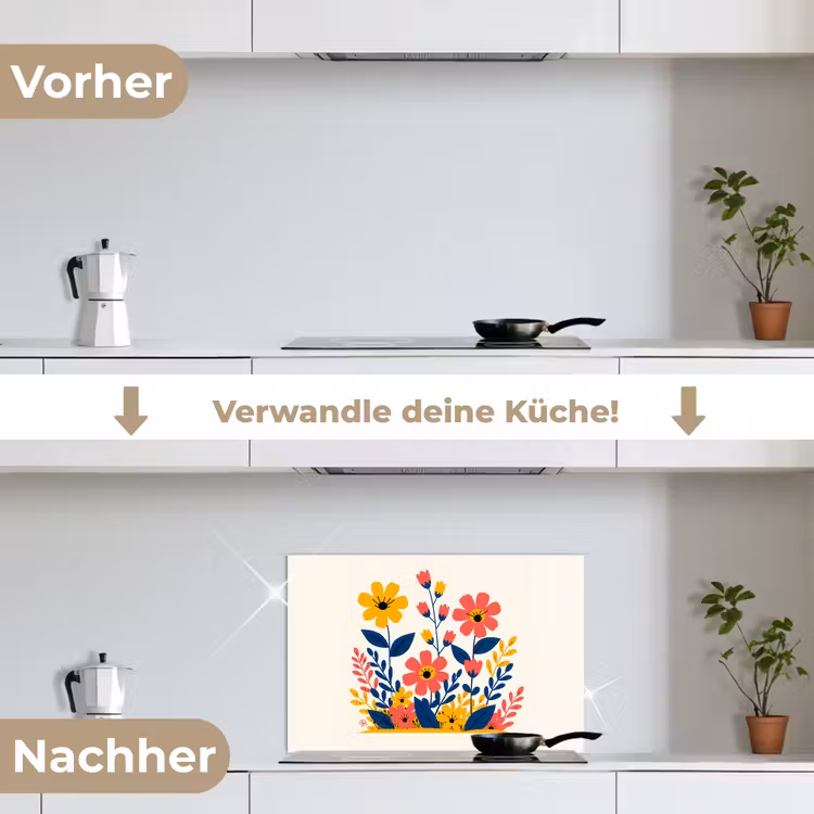 Spritzschutz Küche - Illustration - Blumen - Blätter - Rosa — 7