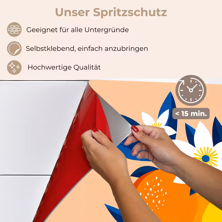 Spritzschutz Küche - Illustration - Orangen - Dunkelblau - Blumen — 4