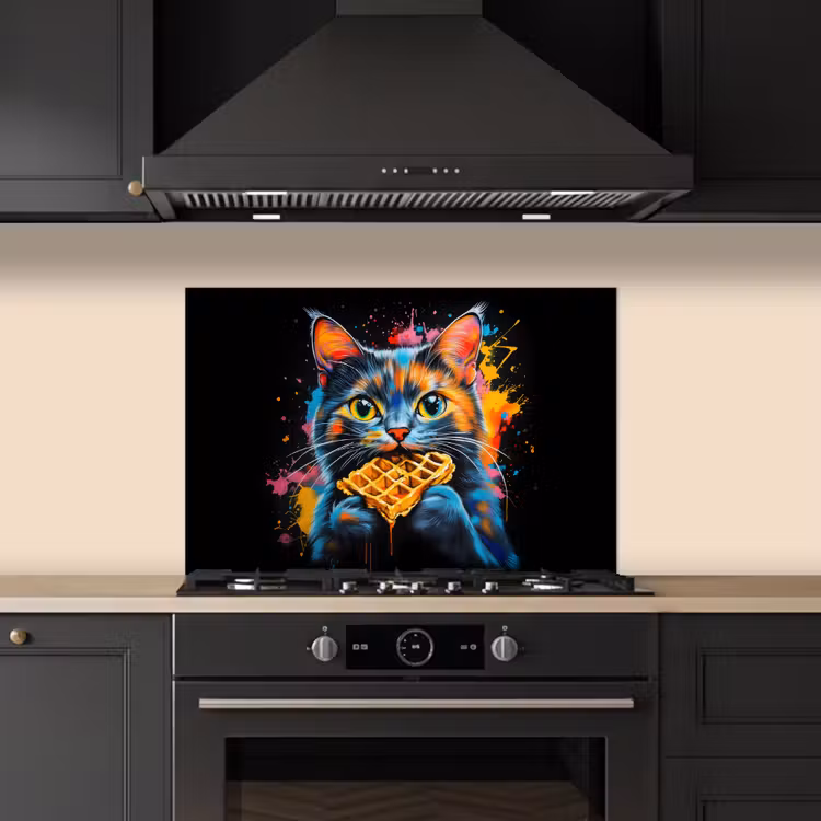 Spritzschutz Küche - Katze - Graffiti - Bunt - Waffel - Essen — 5