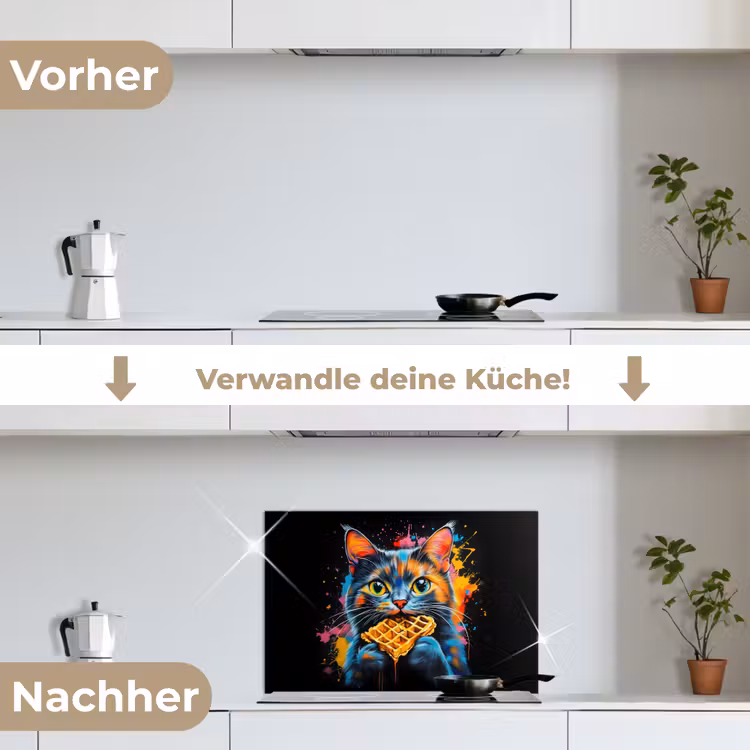 Spritzschutz Küche - Katze - Graffiti - Bunt - Waffel - Essen — 7
