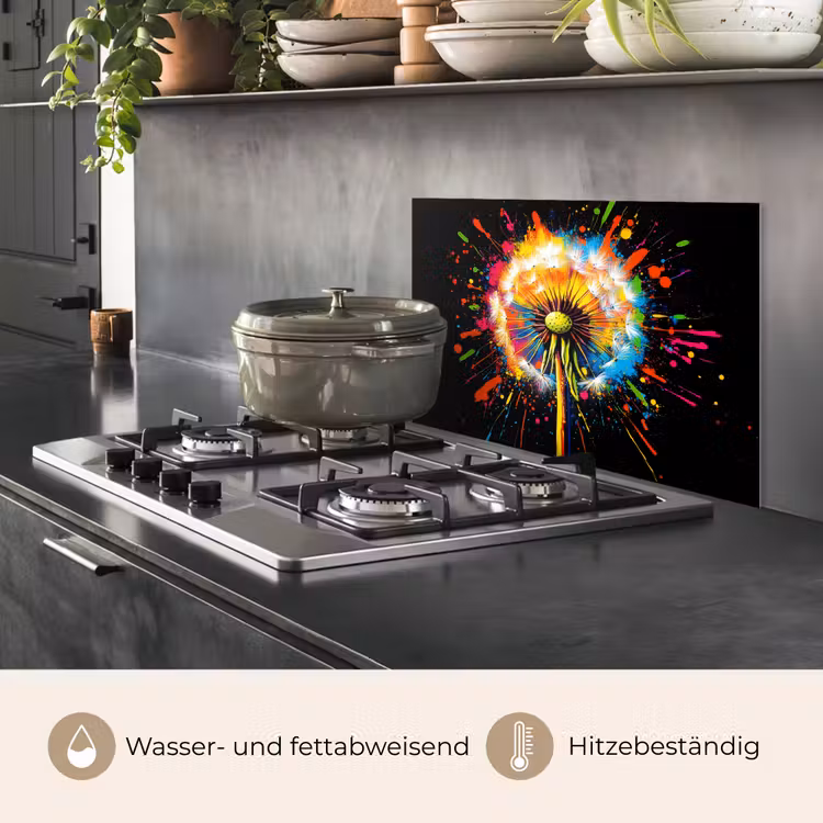 Spritzschutz Küche - Löwenzahn - Graffiti - Farbenfroh - Blumen - Natur — 2