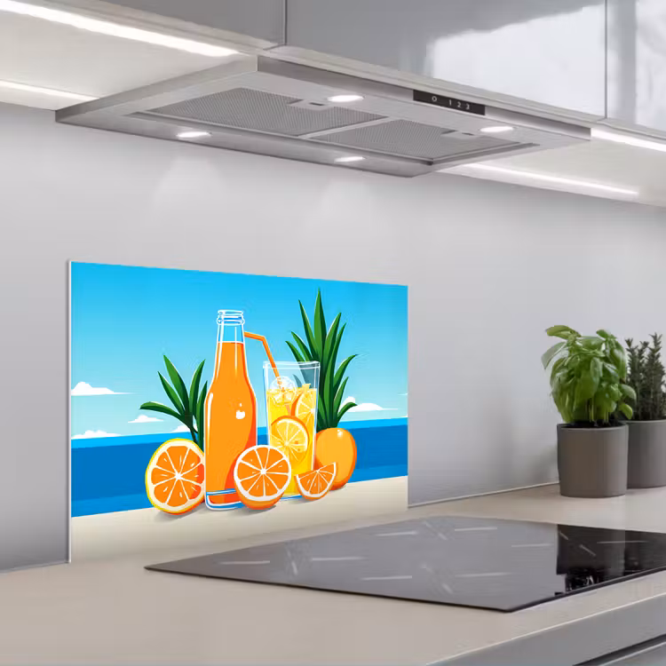 Spritzschutz Küche - Orangen - Eiswürfel - Meer - Illustration — 1