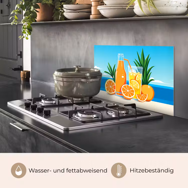 Spritzschutz Küche - Orangen - Eiswürfel - Meer - Illustration — 2